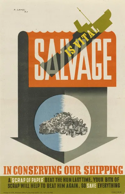 Salvage is Vital in Conserving out Shipping by Abram Games — digital art print download
