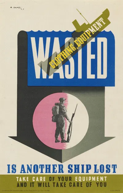 Wasted Clothing, Equipment is Another Ship Lost by Abram Games — digital art print download