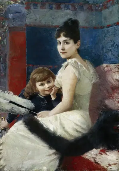 Irene von Keller with son Balthasar by Albert von Keller, 1888 — digital art print download