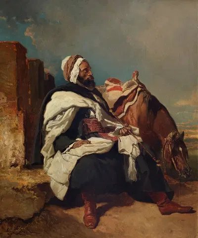 Сидящий араб с лошадью by Альфред Де Дрю — digital art print download