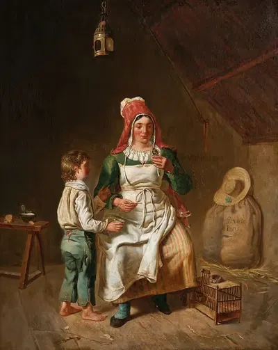 Mor och son med en fågel by Anne-Geneviève Greuze — digital art print download