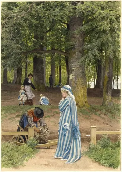 Жена художника и дочери в парке в Херингсдорфе by Антон фон Вернер, 1877 — digital art print download