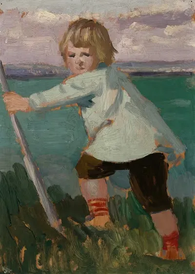 Мальчик на утесе, опирающийся на палку by Август Джон, 1910 — digital art print download