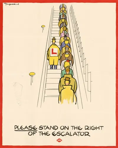 Please Stand on the Right of the Escalator by Cyril Kenneth Bird (Fougasse) — digital art print download