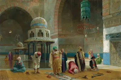 Prayer in the mosque of Sultan Hasan, Cairo by Charles Robertson, 1876 — digital art print download
