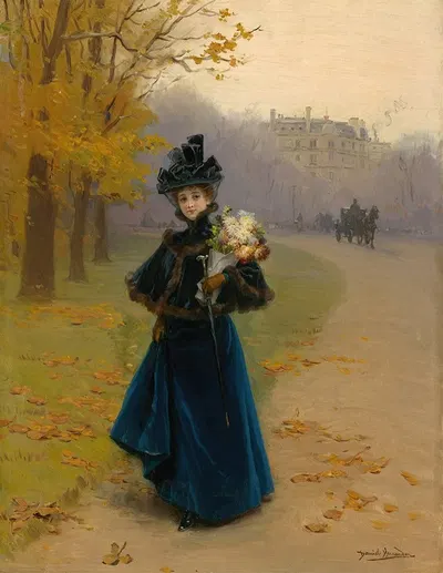 Woman In The Bois De Boulogne by Daniel Hernández Morillo, c. 1885 — digital art print download