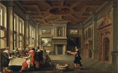 Уважаемая компания за ужином в интерьере by Дирк Ван Деллен, 1631 — digital art print download