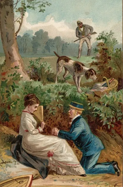 Молодая пара с охотником на заднем плане by Эдмунд Биркхед Бенселл, 1878 — digital art print download