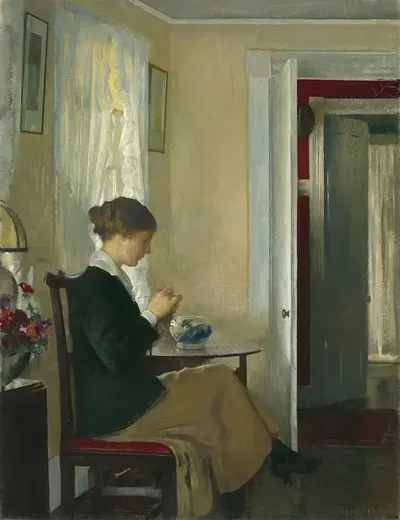Жозефина вяжет by Эдмунд Чарльз Тарбелл, 1916 — digital art print download