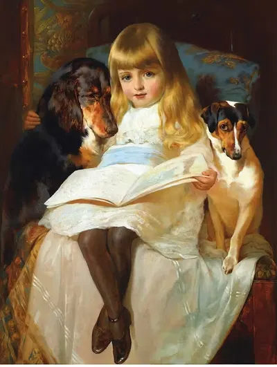 The Favourite Story, A Gordon Setter And A Jack-Russell by Edwin Douglas — digital art print download