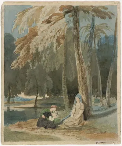 Three Women Seated by a Wooded Lake by Francis Danby, c. 1826 — digital art print download