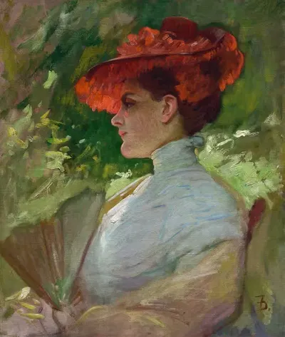 Дама в красной шляпе (Портрет Мэгги Уилсон) by Фрэнк Дювенек, c. 1904 — digital art print download