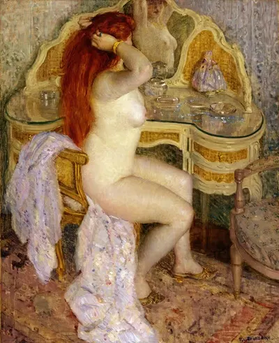 Ню, сидящая за туалетным столиком by Фредерик Карл Фризеке, 1909 — digital art print download