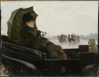 Lady in a Landau. Motif from Paris by Georg Pauli, 1881-1883 — digital art print download