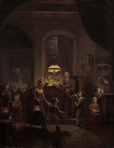 Ночная школа by Георг Гиллис ван Хаанен, 1835 — digital art print download
