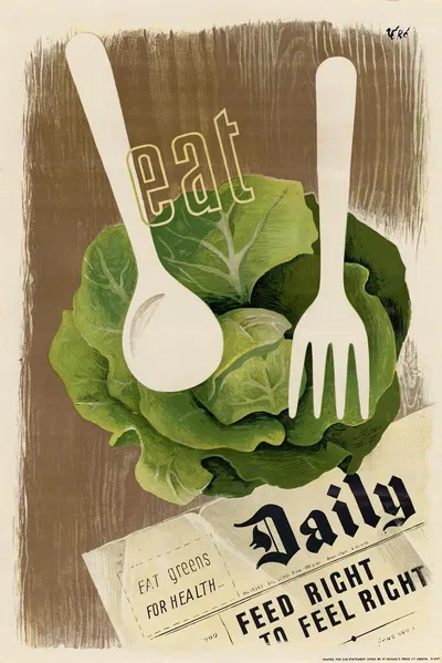 Eat Greens for Health – Feed Right to Feel Right by Hans Schleger — digital art print download