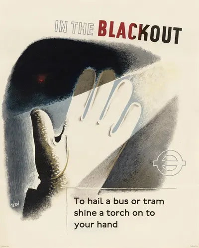 In the Blackout – Top Hail a Bus or Tram Shine a Torch on to Your Hand by Hans Schleger — digital art print download
