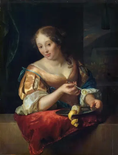 Молодая женщина с лимоном by Годфрид Шалкен, 1685 - 1690 — digital art print download