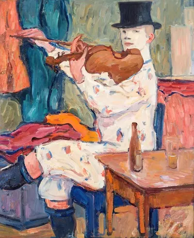 A Clown Playing the Violin by Gösta Von Hennigs, 1915 — digital art print download