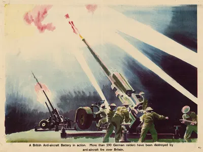 A British Anti-Aircraft Battery in Action by James Gardner — digital art print download