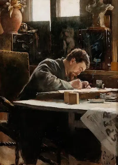 Художник, рисующий. Виктор Андрен by Ивар Нюберг, 1884 — digital art print download
