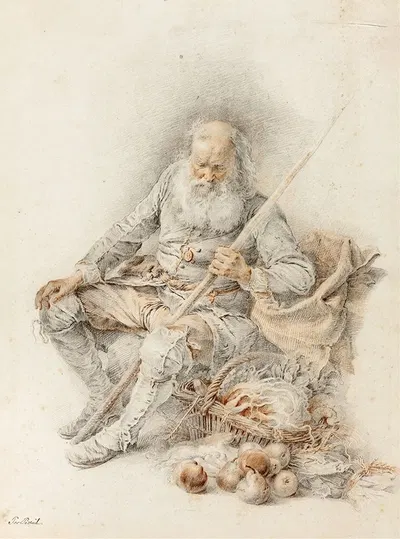 Старик с корзиной фруктов и овощей by Жак Андре Порталь, 1715–1759 — digital art print download