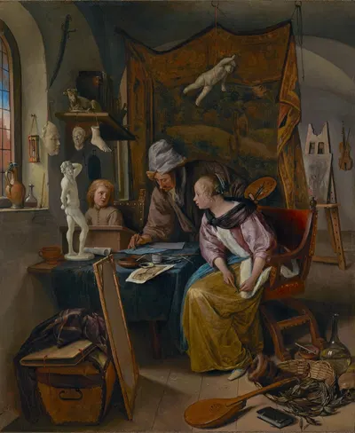 The Drawing Lesson by Jan Steen, 1665 — digital art print download