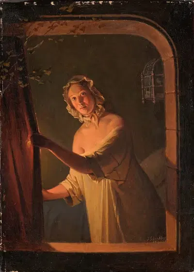 Девушка при свечах by Йохан Густаф Сандберг, 1844 — digital art print download