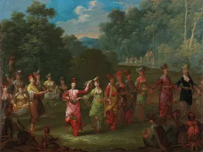Greek Men and Women Dancing the Khorra by Johannes Christiaan Janson — digital art print download
