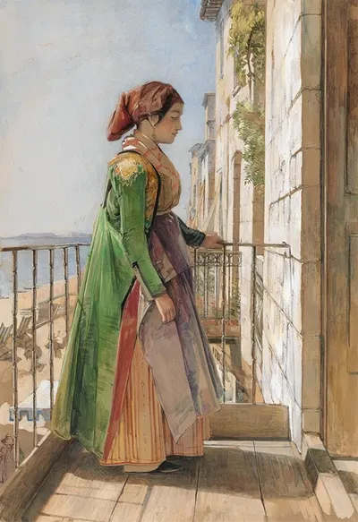 Гречанка, стоящая на балконе, 1840 by Джон Фредерик Льюис — digital art print download
