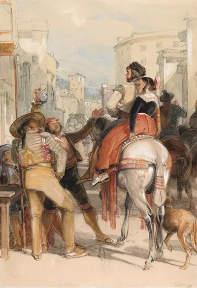 Уличная сцена в Гранаде в день корриды by Джон Фредерик Льюис, 1833 — digital art print download