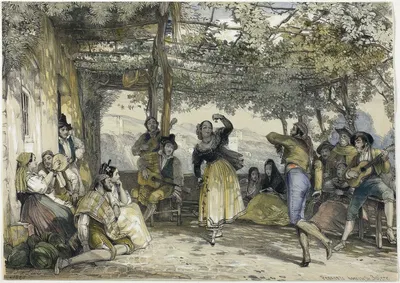 Испанские крестьяне, танцующие болеро by Джон Фредерик Льюис, 1836 — digital art print download