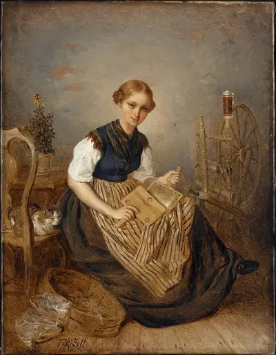 Девушка, прядущая шерсть by Килиан Цолль, 1856 — digital art print download