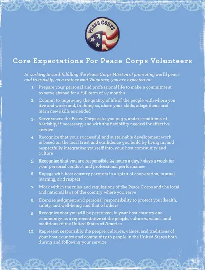 Core Volunteer Expectations by Peace Corps — digital art print download