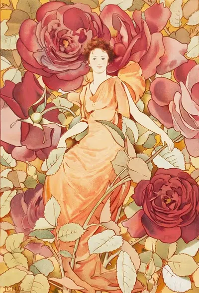 Женщина, окруженная цветами by Лора Кумбс Хиллс — digital art print download