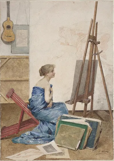 A Painter's Studio with a Model Wrapped in Japanese Silk by Louis Emile Adan — digital art print download