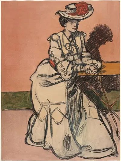 Элегантная парижанка, сидящая в кафе by Максим ДеТомас, c. 1895 — digital art print download