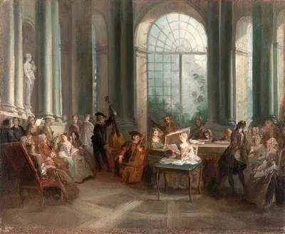 Концерт в овальном салоне шато Пьера Крозата в Монморонси by Николас Ланкре — digital art print download