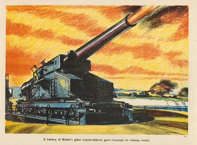 A Battery of Britain's Giant Coastal-Defence Guns Mounted on Railway Trucks by Роланд Дэвис — digital art print download
