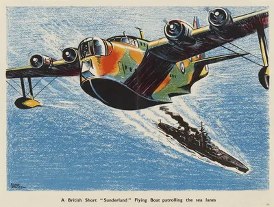A British Short 'Sunderland' Flying Boat Patrolling the Sea Lanes by Роланд Дэвис — digital art print download