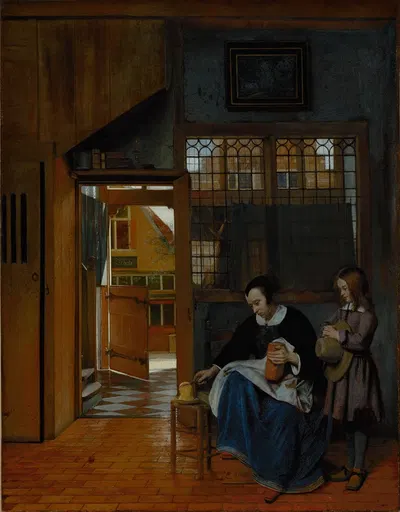 Женщина, готовящая хлеб и масло для мальчика by Питер де Хох, 1660–1663 — digital art print download