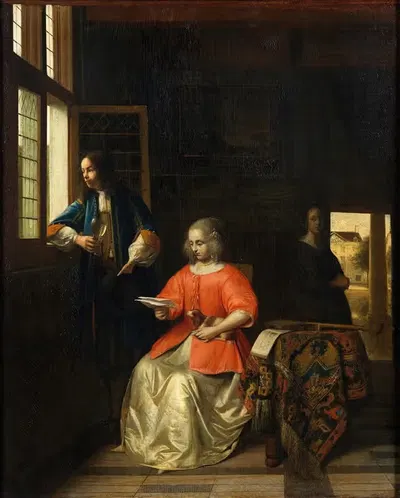Интерьер с молодой дамой, читающей письмо by Питер де Хох, 1668 — digital art print download
