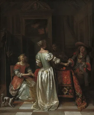 The Greeting by Pieter De Hooch, c. 1675 — digital art print download