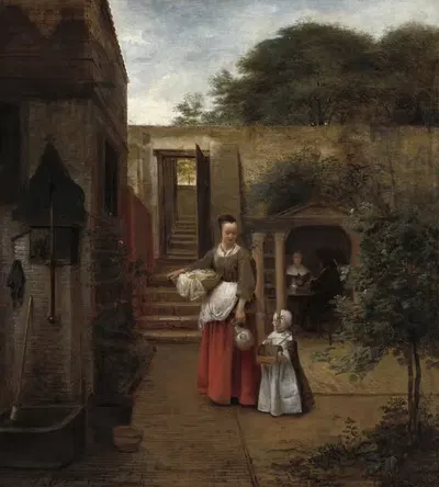 Женщина и ребенок во дворе by Питер де Хох, 1658-1660 — digital art print download