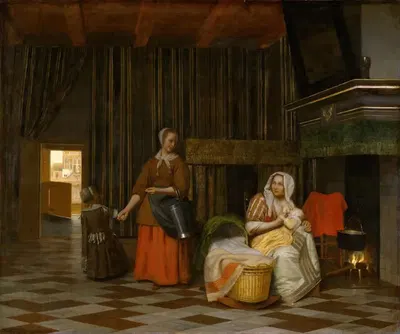 Женщина и ребёнок с служанкой by Питер де Хох, 1663-1665 — digital art print download