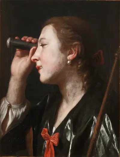 Girl Looking through a Telescope by Pietro Rotari — digital art print download