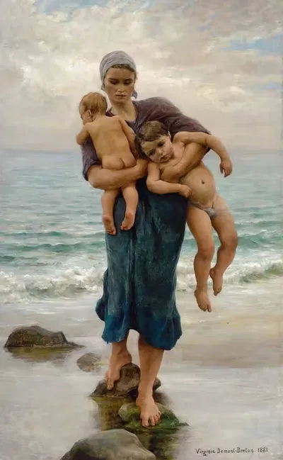 Жена рыбака, приходящая купать своих детей by Виржини Демон-Бретон, 1881 — digital art print download