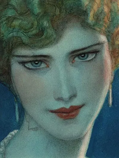 Face of blonde girl with earrings by Wladyslaw Theodore Benda, 1923 — digital art print download