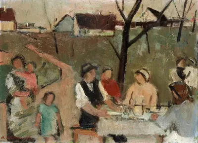 Семья за столом на улице by Арнольд Фихтер, 1943 — digital art print download
