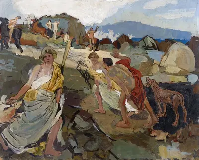 Амазонки и охотники у моря by Карл Буркхардт — digital art print download